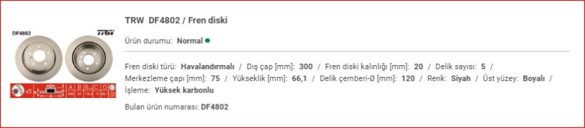 BMW E87-E90 ARKA DİSK TAKIM 34216864901 BMW E87 – E90 Arka Disk Takımı